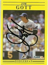 1991 FLEER JIM GOTT Signed Auto LOS ANGELES DODGERS Card #200