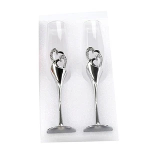 2Pcs Wedding Champagne Glass Set Toasting Flute Cup with for Rhinestone Heart De - Picture 1 of 8