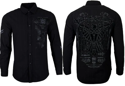 Xtreme Couture by Affliction Men's Button Down Shirt CONNECT Black Biker - Image 1 of 4