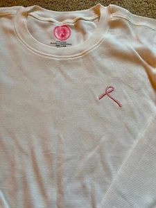 Pink Ribbon Breast Cancer Awareness New Women's Long Sleeve White Thermal - Picture 1 of 5