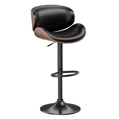 1pc Bar Stool Bentwood Counter Chair Adjustable Swivel Faux Leather Black - Image 1 of 4