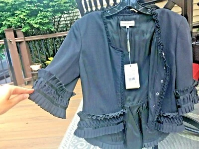 Emporio Armani 10 码黑色荷叶边夹克套装正装上衣女式全新带标签 — 第 1/4 张图片