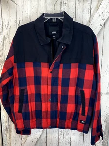 Vans Mens Red Black Shacket Zip Button Jacket Medium - Imagen 1 de 5