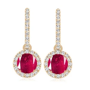 14KT Gold 2.50Ct 100% Natural Burmese Red Ruby IGI Certified Diamond Earrings - Picture 1 of 1