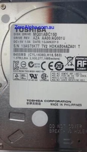 MQ01ABC150 Toshiba Donor Hard Drive AQ001U, 10 JAN 2013 - Picture 1 of 1