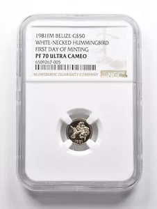 PF70 UCAM 1981 FM Belize $50 Gold White Necked Hummingbird FDOM NGC *1560 - Picture 1 of 3