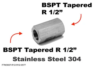 BSPT Tapered R 1/2" Female to R 1/2" Female Stainless Sensor Adaptor Fittings - Picture 1 of 5