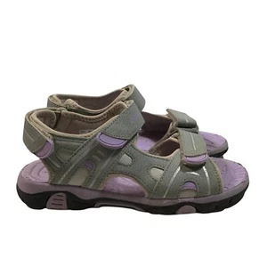 Eddie Bauer Sandals Youth Girl Size 3 Gray Laura Lavender Hook Loop Shoes - Picture 1 of 11