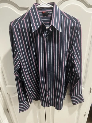 Camisa Diesel Para Hombre L Azul Marino Rosa Blanco Rayas Abotonada Manga Larga Informal Moderna Foto 1 de 4