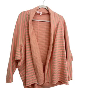Fresh Produce Cocoon Cardigan Cotton Knit Raw Edge Stripe - Picture 1 of 8