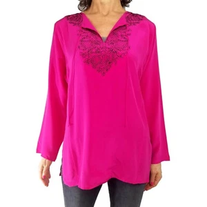 DVF DIANE von FURSTENBERG SILK ASSETS XS Hot Pink Embroidery Tunic Top Spring - Imagen 1 de 7
