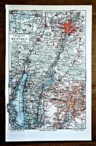 1898 Antica Geotopografia Colori: DINTORNI DI MONACO-UMGEBUNG VON MUNCHEN.MEYERS - Foto 1 di 1