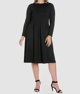 24seven Comfort Apparel Women's Black Long Sleeve Round Neck Dress Plus Size 2X - Picture 1 of 3