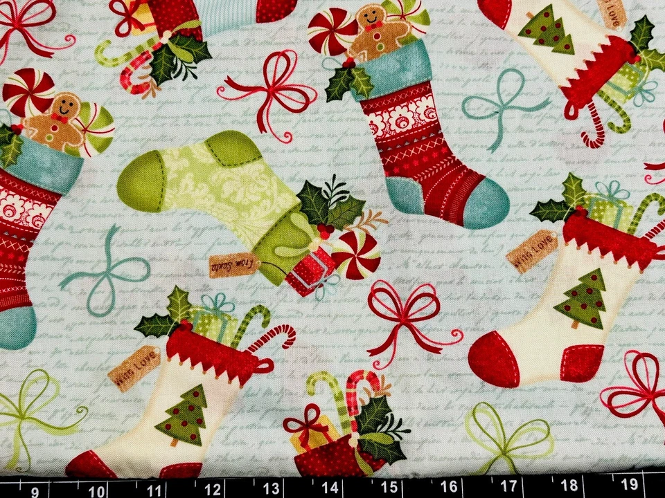 Tina Scrap 9"x21" Candy Stocking Christmas Gifts Gingerbread Holly Cotton FABRIC - Image 1 of 1