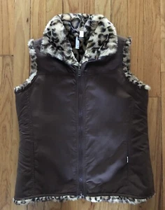 GIRLS GAP REVERSIBLE FAUX FUR LINED LEOPARD PRINT VEST BROWN XXL14/16 EXCELLENT - Picture 1 of 12