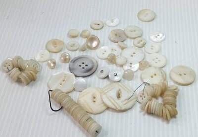 Vintage Antique Small Mother of Pearl 4 Hole Buttons 3/8 1/2 & Other's Lot - Image 1 of 4