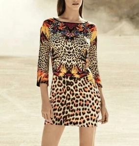 NWT JUST CAVALLI Leopard Print Mini Dress Silk Womens Size 38 - Picture 1 of 13