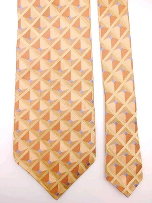 Ted Baker London Geometric Silk Tie Men’s NeckTie Beige Peach Tan Brown Foulard - Image 1 of 4