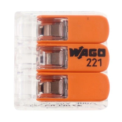 WAGO 221-413 LEVER-NUTS® WIRE CONNECTORS, 3-CONDUCTOR, 24-12AWG (50-PACK) - Image 1 of 4