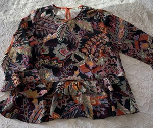 Blusa JADE Estampado Seda Volantes Borlas Cuello Talla XL - Imagen 1 de 4