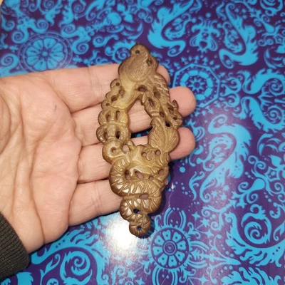 Colgante Dragón Fénix 4" Vintage Antiguo Stock Chino Marrón Nefrita Jade Foto 1 de 4