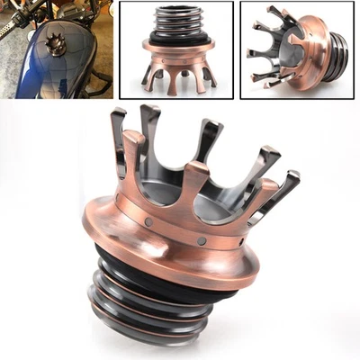 Tapa de tanque de combustible estilo King Crown de cobre tapa de gasolina para Harley Sportster Touring Dyna Foto 1 de 4
