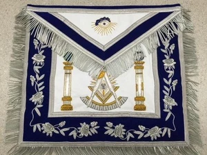 Delantal Masónico Past Master - Logia Azul Real con Flecos Plateados y Piel de Cordero - Imagen 1 de 2