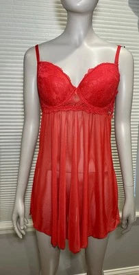 NUEVO CON ETIQUETAS Tahari Ropa de Dormir Babydoll Camisón Vestido Rojo Encaje Acento Espalda Abierta Talla 36C Foto 1 de 4
