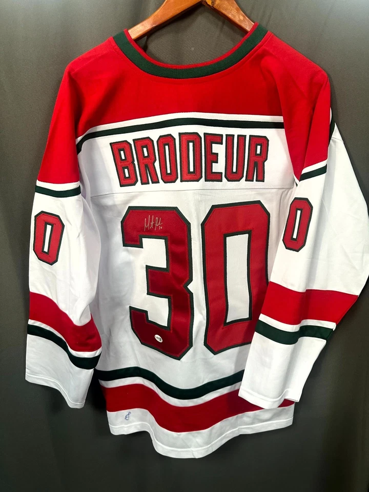 Camiseta deportiva de hockey firmada por Martin Brodeur de los New Jersey Devils AUTO CERTIFICADO DE AUTENTICIDAD JSA talla XL Foto 1 de 1