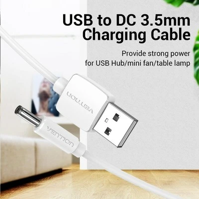 DC 5V Charger Cable USB To Barrel Jack 3.5mm x 1.35 Charging Power Lead Charging - Image 1 of 4