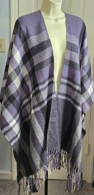 Poncho Banana Republic feminino tamanho único mistura de cashmere xadrez roxo novo com etiquetas - Imagem 1 de 4