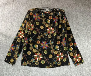 Camisa Vintage AP Ltd Mujer 8 Negro Barroco Medallón Estampado Cadena Manga Larga Top - Imagen 1 de 9