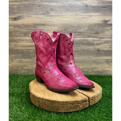 Ariat Juvenil - Talla 6 - Botas de Vaquero Rosa Tachonadas Puntera Corta Estilo 10012798 Foto 1 de 4