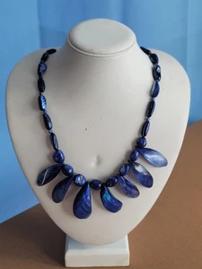 Perlen Boho Halskette Vintage blau schwer Kunststoff wie Material (3344HJT) Vintage - Bild 1 von 8