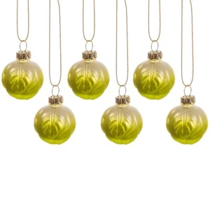 Clearance Christmas Brussel Sprouts Baubles Set of 6 Novelty Festive Glass - Picture 1 of 3