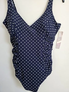 Damart Polkadot Perfect Body Navy Blue Swimsuit Size 18 - Picture 1 of 6