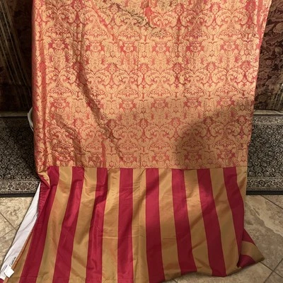 Pier 1 Imports Damask Window Curtain Panel Pair Rich Red Gold Striped 54" x 84" - Image 1 of 4