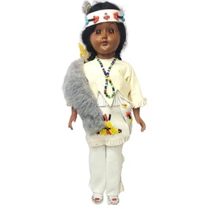 11 1/2" Vintage Native American Doll with Beaded Leather Clothes & Shoes - Picture 1 of 8