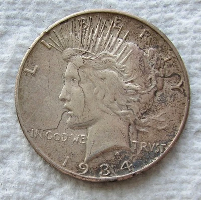 1934-S Peace Silver Dollar Rare Key Date San Francisco XF Detail Cleaned Stained - Image 1 of 4