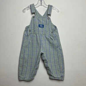 Vtg 90’s Oshkosh B Gosh Vestbak Blue And Green Plaid Overall Bibs 18 M Unisex - Picture 1 of 8