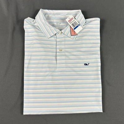 Vineyard Vines 高尔夫衬衫 Polo St Jean 条纹 XL 白色聚酯纤维氨纶 — 第 1/4 张图片