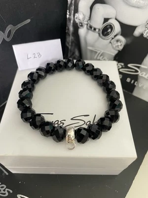 Genuino Thomas Sabo 'Pulsera facetada negra con dije de obsidiana' PVP £39 talla grande Foto 1 de 4