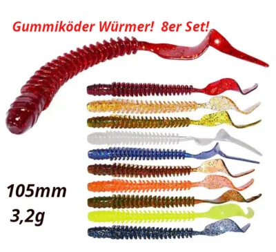 Gummiköder, 105mm/8Stück, Aromaköder, Gummiwurm, Forellenangeln, TOP! - Bild 1 von 3