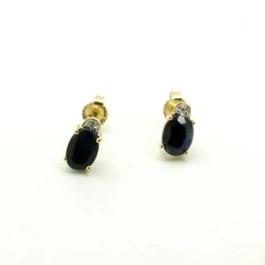 Yellow Gold Oval Natural Sapphire & Diamond Earrings, New - Foto 1 di 3
