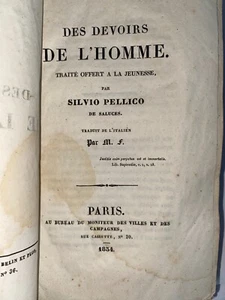 Silvio Pellico de Saluces Von den Pflichten des Mannes Abhandlung Jugendgeschenkt 1834 - Bild 1 von 3