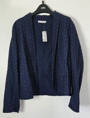 Navy Blue Broderie Anglaise Open Blazer Jacket Size 14 NEW BNWT - Image 1 of 4