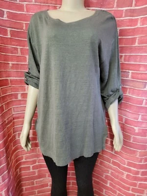 Top para mujer Adrienne Vittadini 2X manga larga cuello barco 100 % lino NUEVO #C Foto 1 de 4