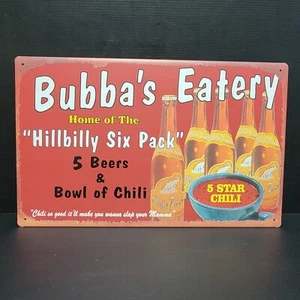 New Bubbas Eatery Hillbilly Six Pack Retro Sign Metal 16x10 221111 - Picture 1 of 5