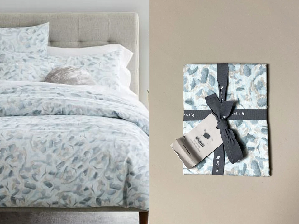 WEST ELM organic falling petals standard sham in blue light inv24 - Image 1 of 4