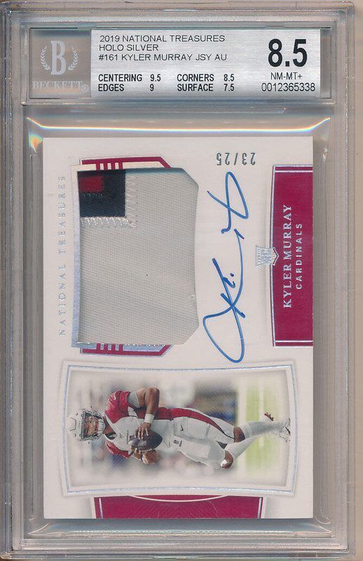 2019 National Treasures Holo Silver #161 Kyler Murray Patch Auto RC /25 BGS 8.5